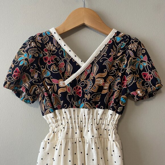 Handmade Children's 100% Cotton Multicolour Pattern Off White Polka Dot Dress - Picture 9 of 14